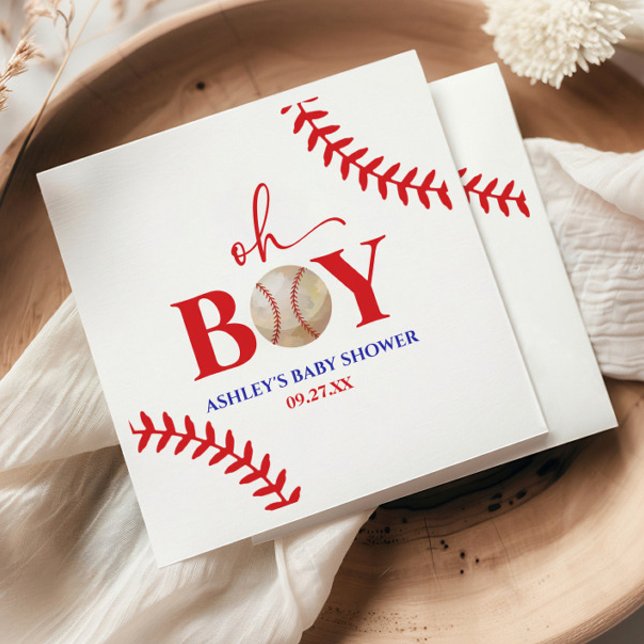 Baseball Oh Boy Brown White Baby Shower Pappersservett (Skapare uppladdad)