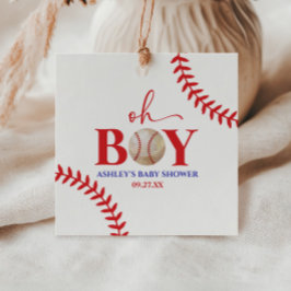Baseball Oh Boy Red White Baby Shower Gåvor Etiketter