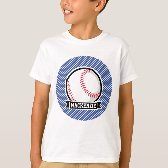 Baseball on Blue & White Rand T-shirt (Framsida)