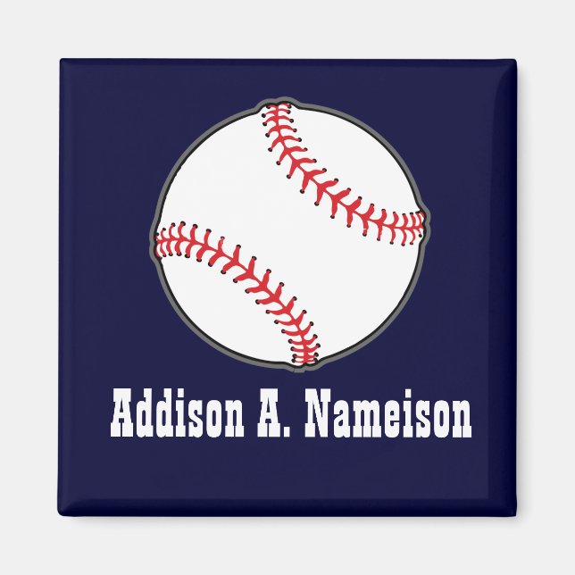 Baseball on Navy Blue  Name Sports Room Boys  Magnet (Framsidan)
