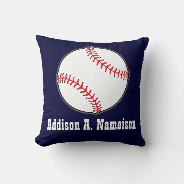 Baseball on Navy Blue Namn Sports Room Boys Kudde (Framsida)