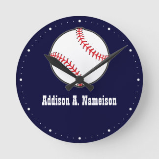 Baseball on Navy Blue Namn Sports Room Boys Rund Klocka