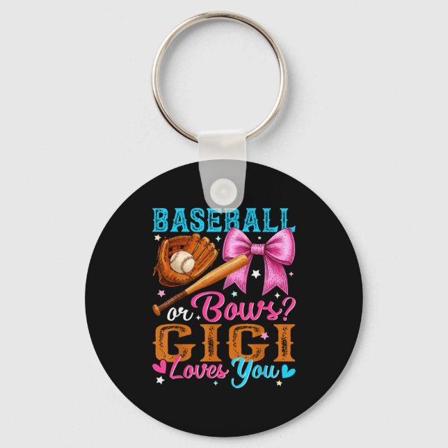 Baseball Or Bows Gigi Loves You Gender Reveal Baby Nyckelring (Framsida)