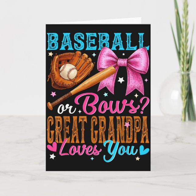 Baseball Or Bows Great Grandpa Loves You Gender Re Kort (Framsida)