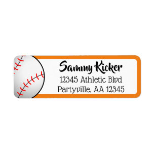 Baseball Orange och Black Adress Returadress Etikett