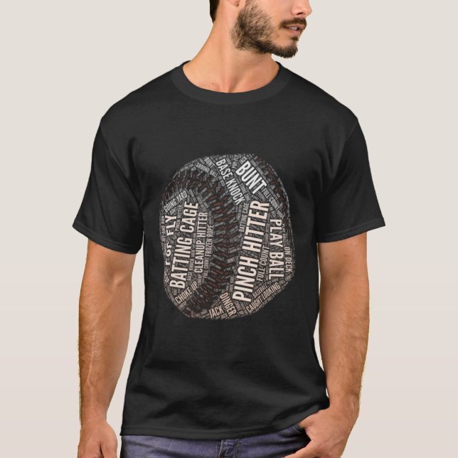 Baseball Ord Art Text Mönster T Shirt (Framsida)