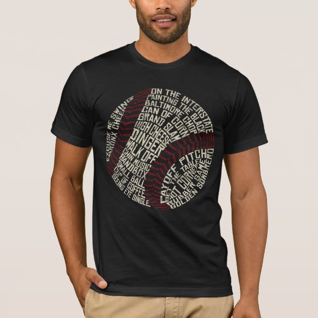 Baseball Ord Art Typografi T Shirt (Framsida)