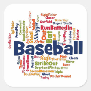 Baseball Ord Cloud Fyrkantigt Klistermärke