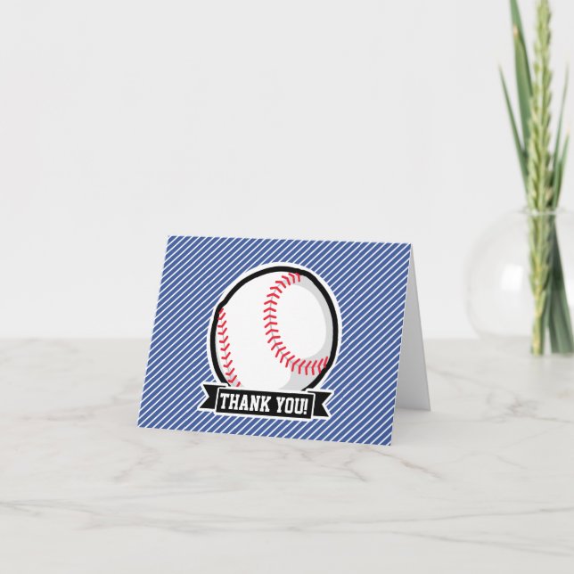 Baseball på blått- & vitrandar tack kort (Framsida)