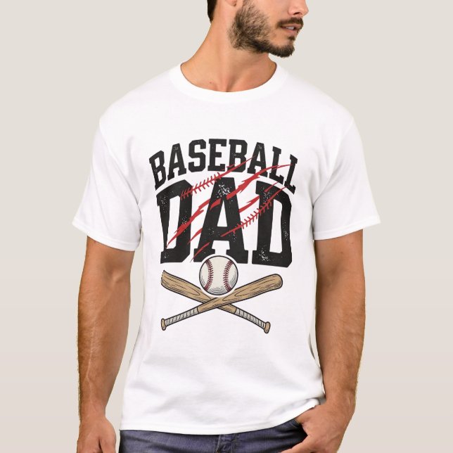 Baseball Pappa Distressed Vintage Graverad Shirt D T (Framsida)