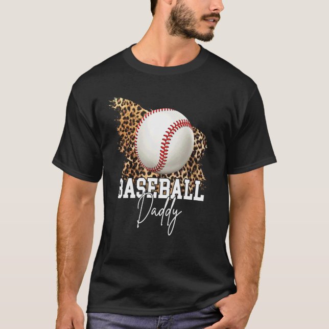 Baseball pappa Leopard Heart T Shirt (Framsida)