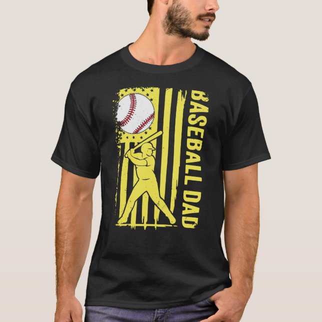 Baseball Pappa USA Flagga T Shirt (Framsida)