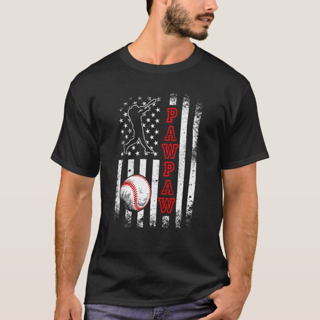 Baseball Pawpaw American Flagga Vintage Baseball T Shirt (Framsida)