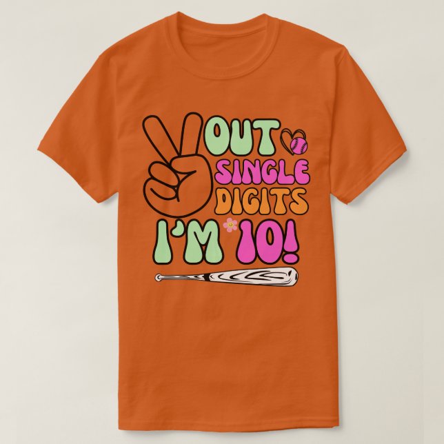 Baseball Peace out Single Digit Im 10 år gammal 10 T Shirt (Design framsida)