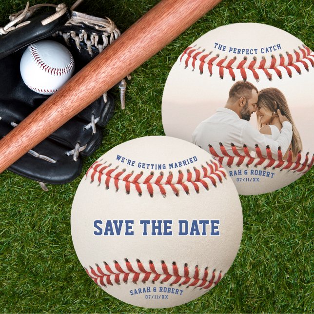 Baseball Perfekt Catch Photo Bröllop Spara Datumet (Baseball The Perfect Catch Photo Wedding Save The Date)