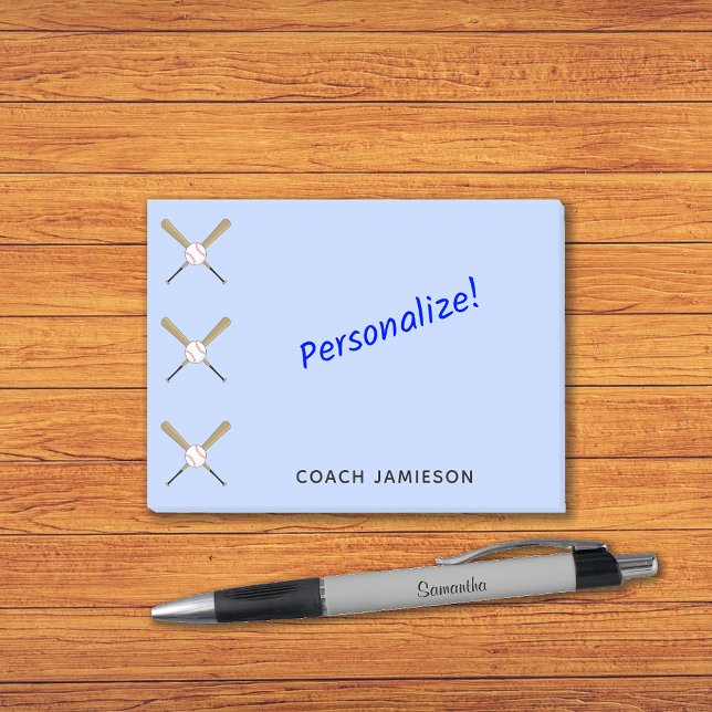 Baseball personlig korsade fladdermus blue post-it block (Skapare uppladdad)