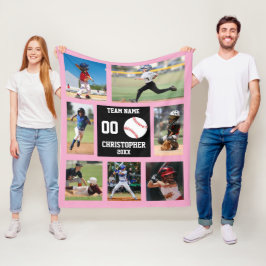 Baseball Photo Collage Girl Fleecefilt