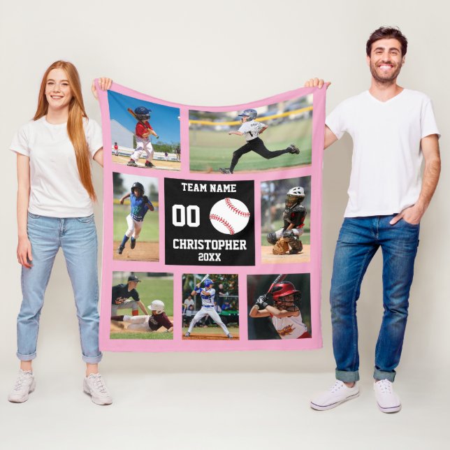 Baseball Photo Collage Girl Fleecefilt (På plats)