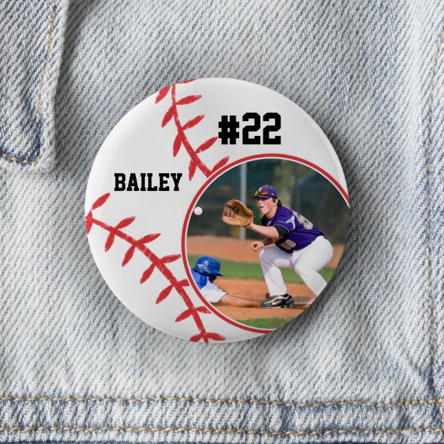 Baseball Pin Name Jersey Number Photo Button Knapp (Skapare uppladdad)