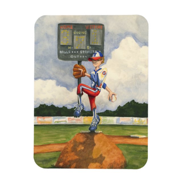 Baseball Pitcher på Mound av Jay Throckmorton Magnet (Vertikal)