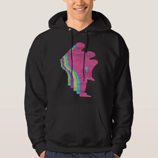 Baseball Pitcher Throw Player 80s Colors 1980s Hoodie (Framsida)