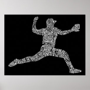 Baseball Pitcher Typography Ord Art Poster