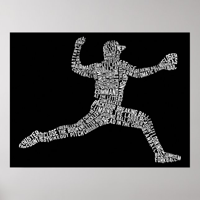 Baseball Pitcher Typography Ord Art Poster (Framsidan)