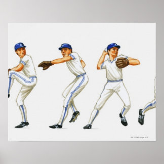 Baseball pitching-teknik, många-bild poster