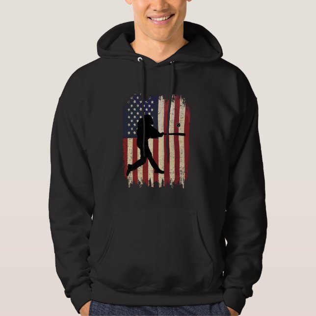 Baseball Player American Flagga Fläkt Players Vint Hoodie (Framsida)