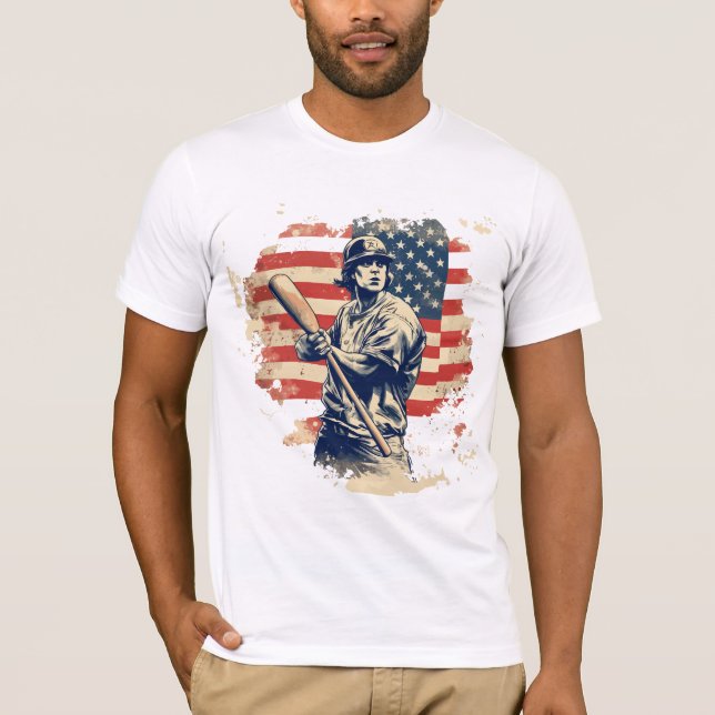 Baseball Player American Flagga T Shirt (Framsida)