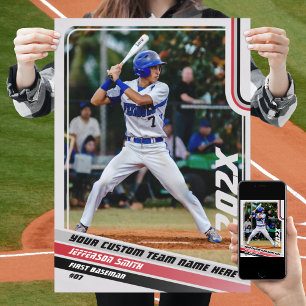Baseball Player Anpassningsbar Gift in Grått Red Poster