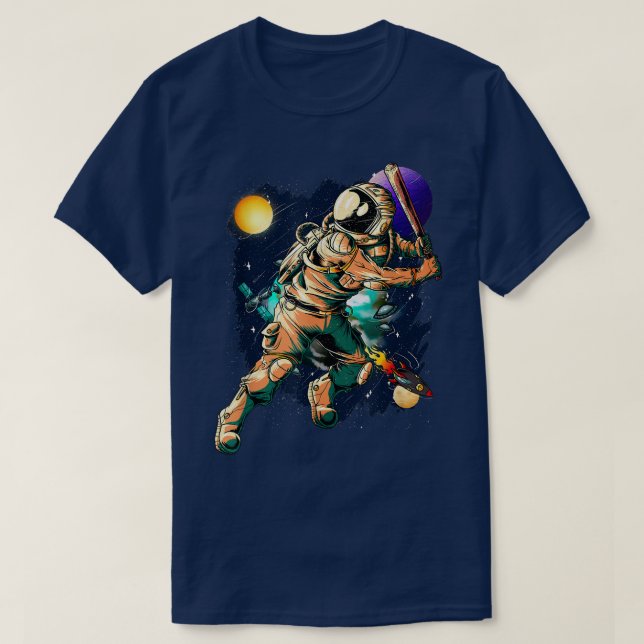 Baseball Player Astronaut Outer Space UFO Planets  T Shirt (Design framsida)