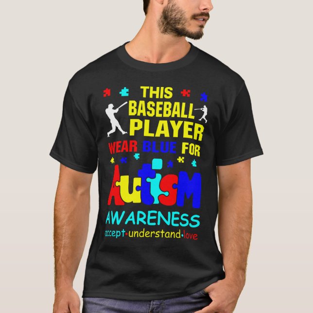 Baseball Player Bära Blue för Autism - medvetenhet T Shirt (Framsida)