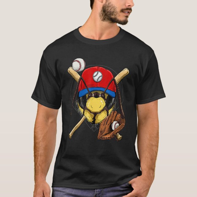 Baseball Player Bee Batter Pitcher Catcher Basebal T Shirt (Framsida)