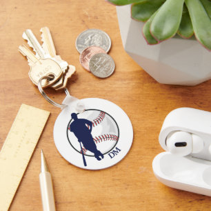 Baseball Player Blue Batter Monogram Nyckelring