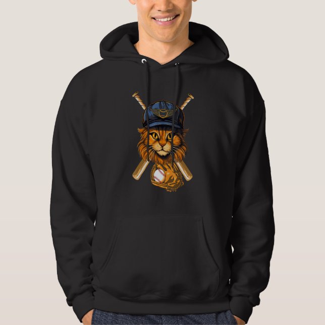 Baseball Player Cat Kitten Pitcher Batter Catcher  Hoodie (Framsida)