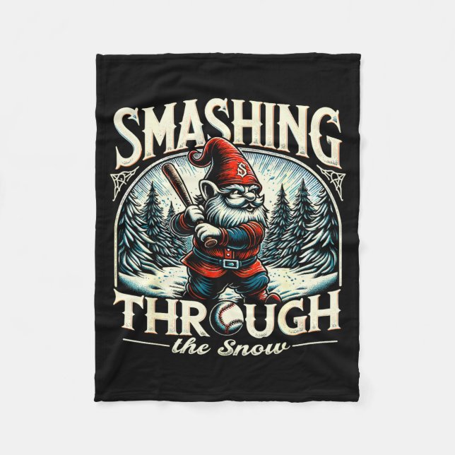 Baseball Player Christmas Gnome, Smashing Through  Fleecefilt (Framsidan)