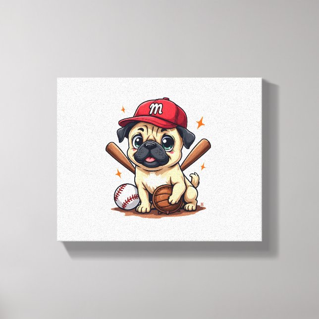 Baseball Player Coach Pug Hund älskare Pug Mamma Canvastryck (Framsida)
