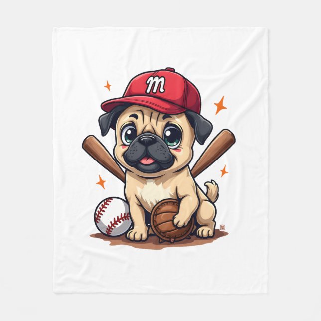 Baseball Player Coach Pug Hund älskare Pug Mamma Fleecefilt (Framsidan)
