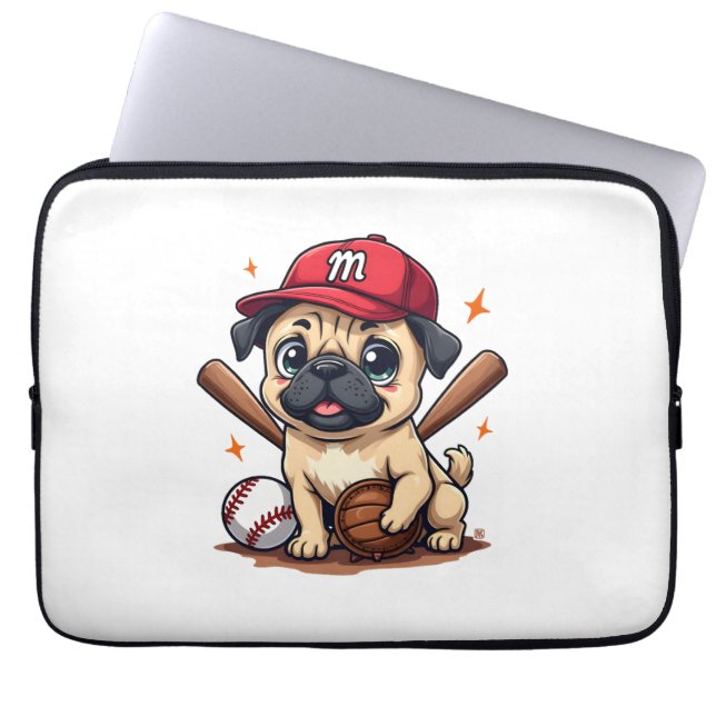 Baseball Player Coach Pug Hund älskare Pug Mamma Laptop Fodral (Framsidan)