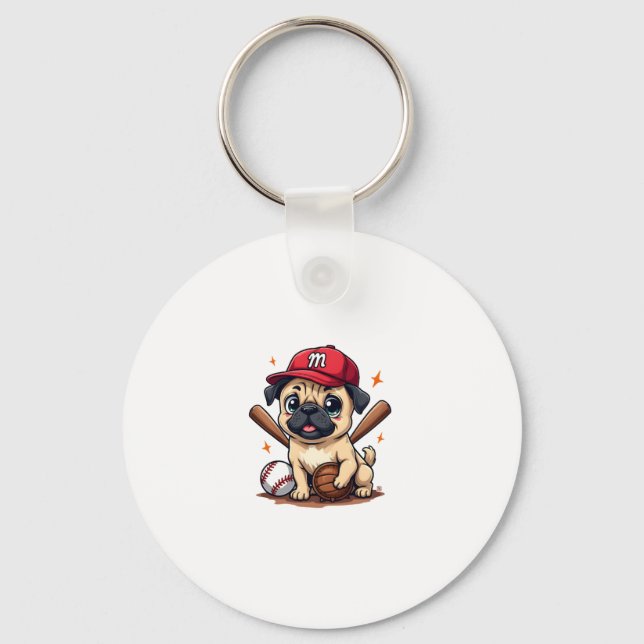 Baseball Player Coach Pug Hund älskare Pug Mamma Nyckelring (Framsida)