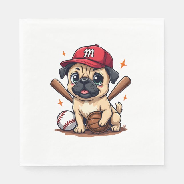 Baseball Player Coach Pug Hund älskare Pug Mamma Pappersservett (Framsidan)