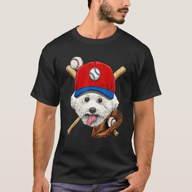 Baseball Player Coacher Bichon Frise Hund Pet Pitc T Shirt (Framsida)