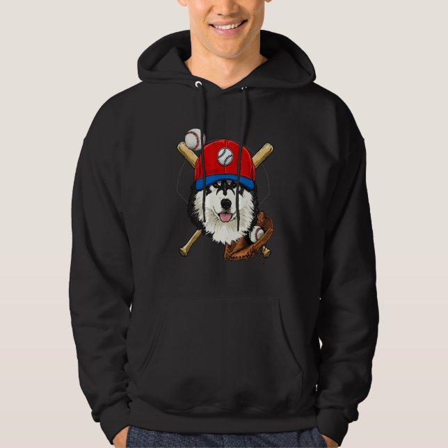 Baseball Player Coaches Alaskan Malamute Dog Pitch Hoodie (Framsida)