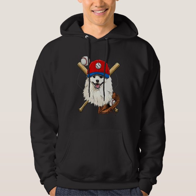 Baseball Player Coaches American Eskimo Pitcher Ca Hoodie (Framsida)