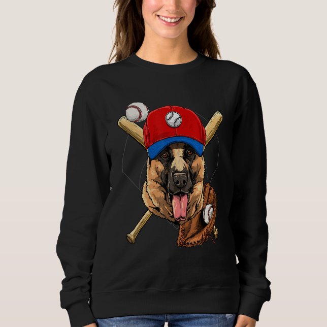 Baseball Player Coaches German Shepherd Dog Pitche T Shirt (Framsida)