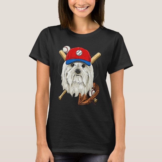 Baseball Player Coaches Maltese Dog  Pitcher Catch T Shirt (Framsida)