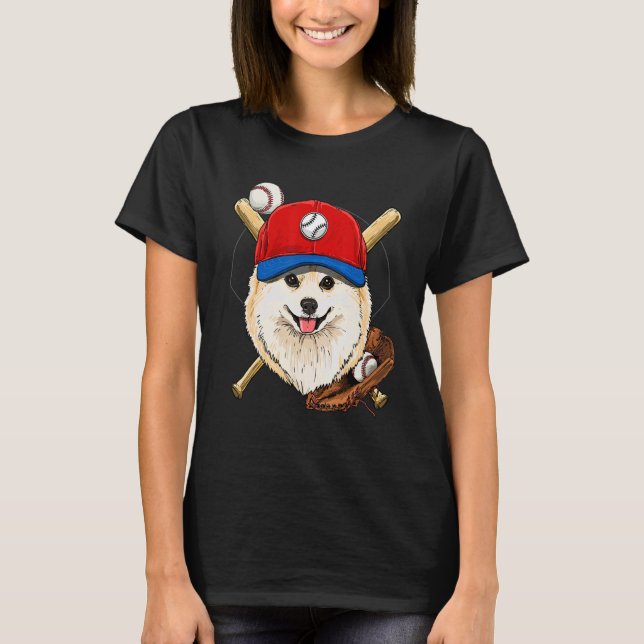 Baseball Player Coaches Pomeranian Dog  Catcher Pi T Shirt (Framsida)