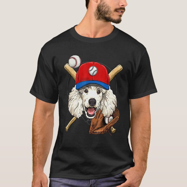 Baseball Player Coaches Poodle Dog  Catcher Pitche T Shirt (Framsida)
