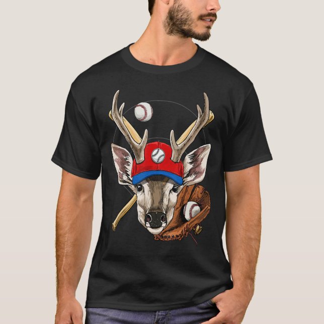 Baseball Player Deer Pitcher Catcher Baseball Coac T Shirt (Framsida)